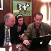 Last preparations before the press meeting in the international press center wednesday. Nils Mulvad (left), Brigitte Alfter and Jack Thurston.